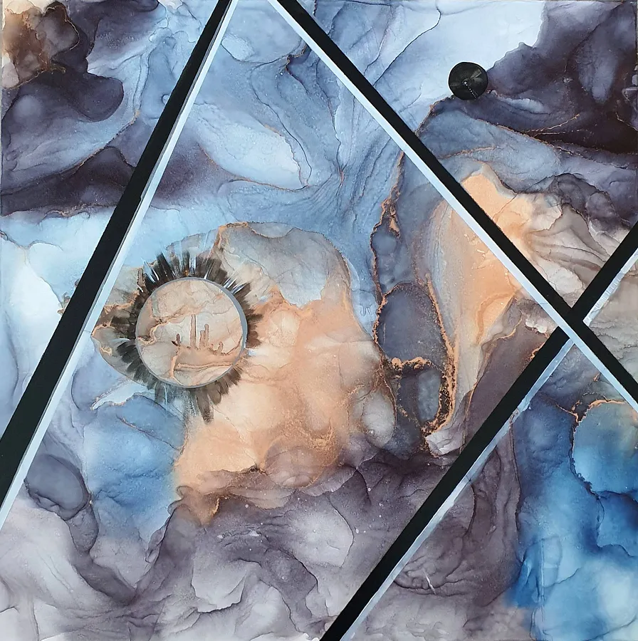 Image of Romance of sunset and night by Natalia Byrdina, size: 90 × 90 cm, made of Canvas, Drawing medium, priced at $1020